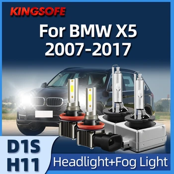 4Pcs המכונית אור D1S+H11 HID קסנון קדמיים 6000K LED קלח שבב אור ערפל מתאים ב. מ. וו X5 2007 2008 2009 2010 2011 2012 2013-2017