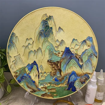 הסיני המלכותי פזמונים אמייל ציור DIY עבודת יד, חומר חבילה מעגלי הרים ירוקים ומים ציור דקורטיבי