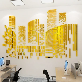 עירוני הבניין אקריליק מראת קיר מדבקות קיר הסלון קישוט יצירתי דביק מדבקה עיצוב הבית