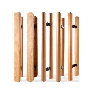 עץ מלא צד כפול זכוכית ידית הדלת המודרנית מסגרת בצורת H עץ טבעי ידיות עבור ריהוט דלת הזזה משענת יד