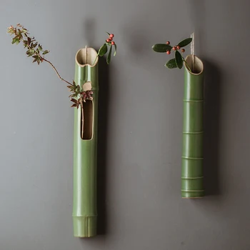 תלייה על קיר במבוק אגרטל יצירתי מינימליסטי קרמיקה לסידור פרחים יבשים הסלון, קישוט בסגנון סיני קישוט הבית