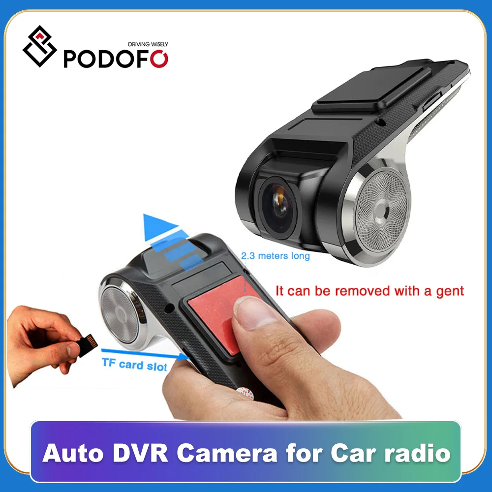 Podofo אנדרואיד DVR המכונית רשמקול הקלטת לולאה 720P אוטומטי מקליט 170 ° DVR המכונית התובע המחוזי Dashcam DVR עבור אנדרואיד נגן מולטימדיה - 0