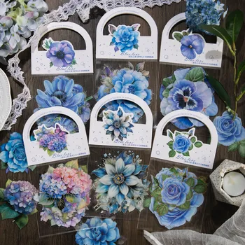 10 יח ' כחול נושא פרחים מדבקות צבעי מים פלורה מדבקות על המתכנן יומן יומן אלבום אישי אמנויות ומלאכות 