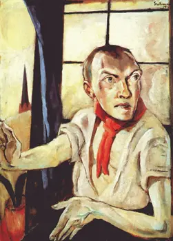 100% עבודת יד ציור שמן רבייה על בד קנבס באיכות גבוהה על ידי אמן מקצועי,דיוקן עצמי-עם-אדום-צעיף-1917