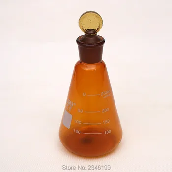 10pcs 150ML 250ML זכוכית ענבר משולש גביע חרוטי Erlenmeyer Flask עם קנה מידה עם פקק גבוהה פוגשים משלוח חינם