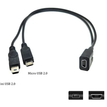 10pcs Mini USB 2.0 נקבות זכר מיקרו USB + מיני USB זכר 2 1 Y ספליטר מולטי כבל טעינה כבל שחור