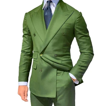 13 צבעים חליפות גברים אופנה חדשה ירוק שיא דש כפול עם חזה רשמי החתונה החתן זכר חליפת 2 חתיכת מעיל מכנסיים 2023