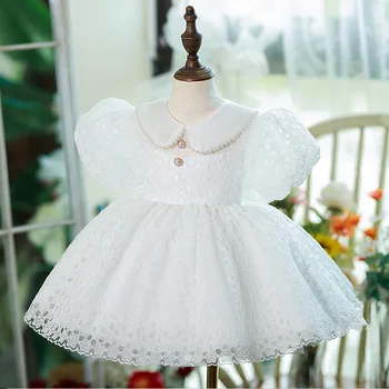 1Y התינוק שמלת ילדה ילדים בקיץ נפוח נסיכה לבן חמוד שמלה בסגנון יום הולדת חתונה פרח ילדה חצאית