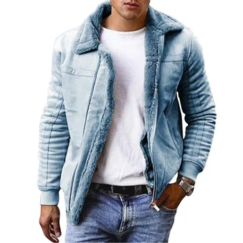2022 גברים צמר ליינר עבה עור מעילים הלבשה עליונה חמה ג 'ינס גודל גדול מעילי חורף Faux פרווה ג' ינס מעילי צווארון מעילים