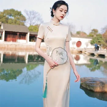 2022 הקיץ החדש Cheongsam לפיות צעירות, חצאית טמפרמנט אלגנטי רקמה שיפור הסינית המסורתית צ ' יפאו שמלה לנשים