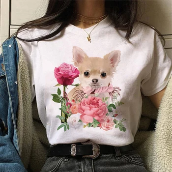 2022 ' יוואווה חולצת נשים Kawaii הכלב הדפסה נשים טריקו אופנה חיה-90 חולצת טי אסתטי Cartton Harajuku הנשי החולצה מקסימום