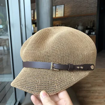 2022 מתומן כובע קש נשים קיץ דק כתב כובע צייר מתכוונן חבל סרוגים כומתה רשת לנשימה חוף כובע קש