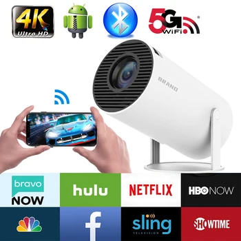 2023 HY300 חכם מקרן אנדרואיד 11.0 מיני נייד 5G WIFI Home Cinema 720P עבור SAMSUNG Apple 1080P חיצוני 4K הסרט HDMI