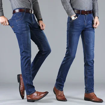 2023 אנשים חדשים עסקים סגנון Slim fit ישר אופנה ג 'ינס כחול קלאסי שחור זכר למתוח מזדמנים ג' ינס מכנסיים בתוספת גודל 40