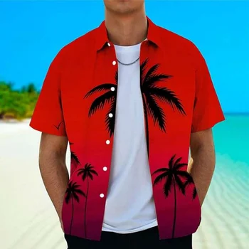2023 גברים חולצות רחוב חוף הוואי חולצה אדם כפתור למטה 3d קובני צווארון עץ קוקוס גרפי חדש ברחוב שרוולים קצרים מקסימום
