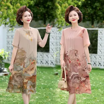 2023 שיפור סיני החלוק שמלת קיץ סיבוב חדש צווארון שרוול קצר זמן חופשי סגנון נשים היומי רטרו סיני השמלה