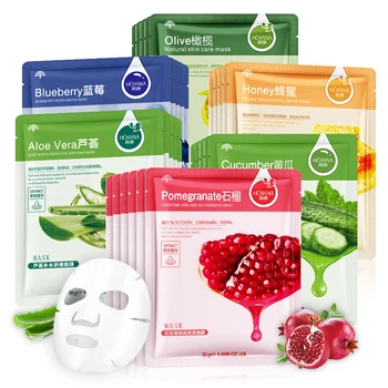30pcs צמח טבעי הפנים מסכת לחות שמן שליטה אנטי-אייג ' ינג פירות אלוורה קוריאנית גיליון הפנים מסכת טיפוח עור יופי Prodcuts