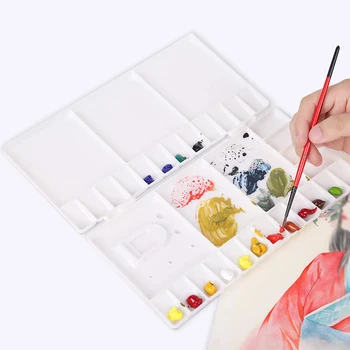 33 בארות לוח ציור בצבעי מים מתקפל צבע מגש פלסטיק לבן משטח הציור עם Thumbhole מברשת מחזיקי