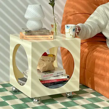 360°סיבוב אישית, שולחן צד עם שטח אחסון צהוב קרם אקריליק קפה שולחן ליד המיטה שולחן סלון חדר שינה