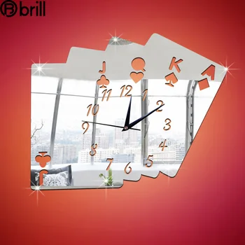 3d אקריליק מראת קיר מדבקת שעון פוקר קישוט קיר מדבקות קיר יצירתי הקיר בסלון שעונים עיצוב הבית Horloge