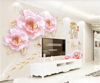 3d פרח טפט על הקיר יוקרה מובלט תכשיטים פרח דג מותאם אישית ציור קיר חדר השינה בבית דקור טפט על קיר בגלילים