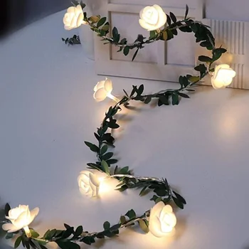 3M 20LED רוז פרח USB אורות מחרוזת הסוללה מופעל על עלה ירוק פיות אורות חג המולד מסיבת חתונה עיצוב גרלנד מנורות
