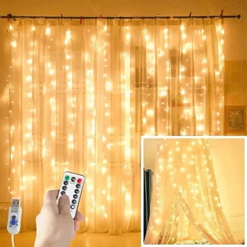 3MX3M וילון LED גרלנד על החלון USB מחרוזת אורות פיות לויה שליטה מרחוק השנה החדשה חג המולד קישוטים הביתה