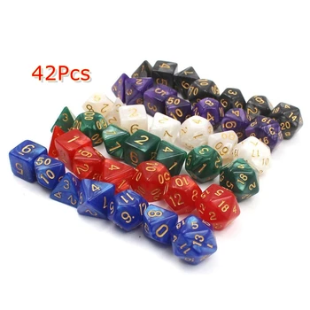 42Pcs ססגוניות קוביות סט אקריליק שני צבעים תפקיד לשחק משחק לוח הקוביות עבור מבוכים ודרקונים Dnd Rpg D4, D6-D8 D10 D% D12 D20