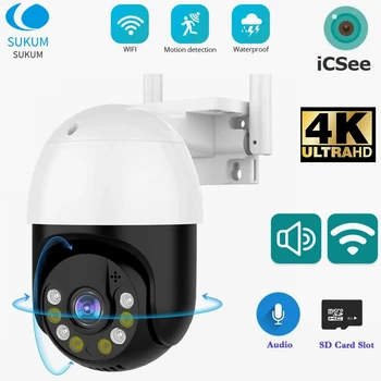 4K ICSee עמיד למים חיצוני של מצלמה אלחוטית WIFI בית חכם צבע ראיית לילה היימן זיהוי 8MP אבטחה מצלמת IP