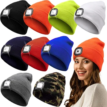 4LED חיצוני ספורט כובע סרוג האור נשים גברים LED כובע פנס פנס פנס Windproof כובעים לטיפוס רכיבה על אופניים מחנאות