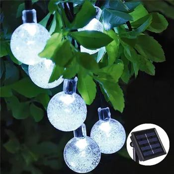 50LEDS 10M לבן מנורה סולרית כדור בדולח LED אורות מחרוזת עמיד למים פיות גרלנד על גינה חיצונית חתונה חג המולד