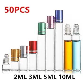 50PCS 2ml 3ml 5ml 10ml מיני נייד דק זכוכית רול על הבקבוק עם רולר זכוכית הכדור מדגם מבחנה חיוני בקבוק שמן 2#