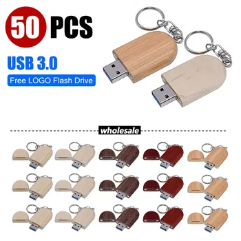 50PCS מתנות מחזיק מפתחות אישי חינם מותאם אישית לוגו עץ Flash Drive 64GB מייפל כונן עט 32GB במבוק מקל זיכרון 16GB U דיסק USB