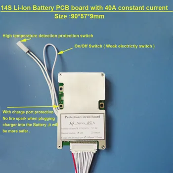 58.8 V 14S סוללת ליתיום PCB לוח עם 40A זרם קבוע עבור קורקינט חשמלי Li ion או שאיבת שומן 48V סוללה BMS עם מתג