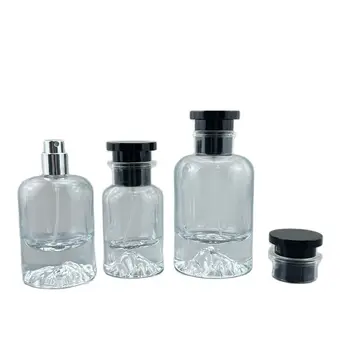5pcs שקוף זכוכית בקבוקי הבושם למילוי בקבוקים הכובע השחור לחץ משאבה 30מ 