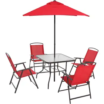 6 חתיכה פטיו חיצוני האוכל מוכן, אדום Paraguas אקלים שולחן כיסא מתקפל משלוח חינם
