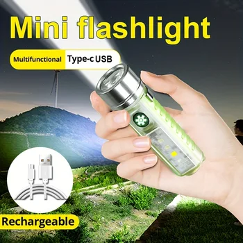 6Modes מיני פנס USB Linterna Recargable LED לפיד מנורה עם מגנט UV פנס מחזיק מפתחות פנס קוב עובד אור
