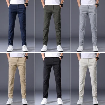 7 צבעים של גברים קלאסי צבע מוצק הקיץ דק מזדמנים מכנסיים עסקי אופנה למתוח כותנה סלים מותג מכנסיים זכר