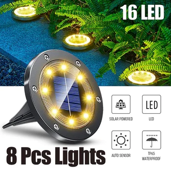 8Pcs משודרג LED אורות השמש חיצונית הקרקע עמיד למים גן עיצוב דשא מנורת דיסק מסלול חצר נוף תת קרקעי תאורה