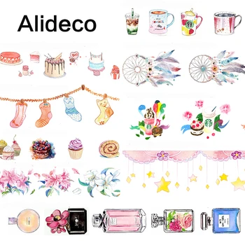 Alideco 1pcs Washi מיסוך הקלטות קריקטורה גרביים לשתות עוגה דקורטיביים דבק רעיונות DIY נייר יפני מדבקות 10m