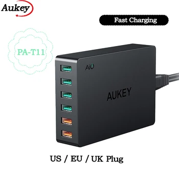 AUKEY PA-T11 6 יציאת USB 60W מהר מטען קיר האיחוד האירופי אותנו בריטניה תקע Qualcomm טעינה מהירה 3.0 מטען שולחני טעינה