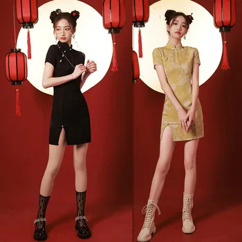 Cheongsam 2023 הקיץ לפני שסף קצר סגנון האופנה החדשה שיפור צעיר סגנון ילדה קטנה ניחוח הרוח היומי Cheongsam חצאית