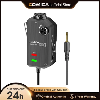 Comica LINKFLEX AD2 אודיו ממשק עבור iPhone, דמוי אדם טלפונים חכמים/מצלמות DSLR, Audio Preamp המתאם עם מתח פנטום 48V