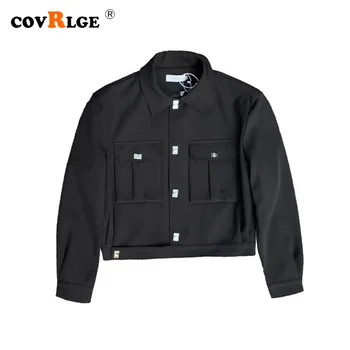 Covrlge אביב סתיו של גברים מעיל חדש מותג אופנה מתכת כפתור דש קצר בסגנון זכר מגמה מטען כיס מזדמן מעיל MWJ295