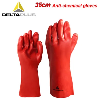 DELTAPLUS כפפות מגן אדום 35CM PVC ספוג הארכת, עיבוי עמיד להגנה בטיחות כפפות