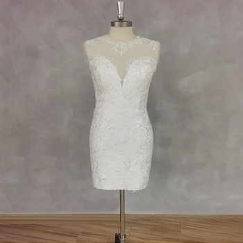 DIDEYTTAWL תמונות אמיתיות ללא שרוולים צוואר V אפליקציות חרוזים טול מיני שמלת החתונה אשליה חזרה מעל הברך, קצר שמלת כלה.