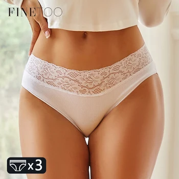 FINETOO 3Pcs/סט תחתוני הכותנה נשים סקסי טלאי על טלאי תחרה תחתונים נקבות עלייה נמוכה תקצירים S-XL נוח תחתונים הלבשה תחתונה