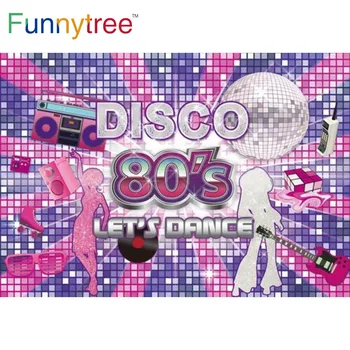 Funnytree דיסקו 80-90 מסיבת ריקודים רקע נצנצים מוסיקה ניאון בסגנון סגול יום הולדת למבוגרים אירוע בבית Photophone רקע