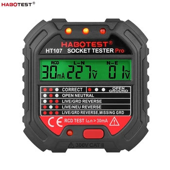 Habotest HT107 הבוחן השקע Pro בדיקת מתח RCD 30mA שקע גלאי בריטניה האיחוד האירופי Plug האפס התוספת קו הקוטביות שלב לבדוק