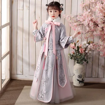 Hanfu החורף השנה החדשה שמלה של בנות יום ההולדת שמלות חושב ילדה פרח חתונה צ ' יפאו רשמית הילדים Cheongsam החלוק סיני